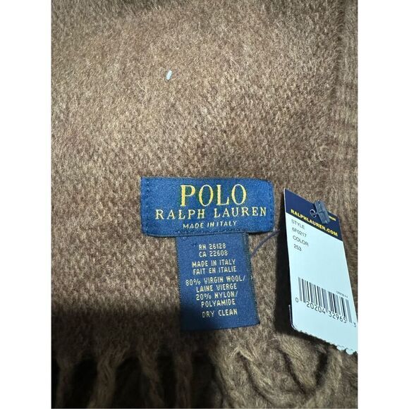 Ralph Lauren NWT Virgin Wool blend brown scarf  pony logo - Picture 4 of 7